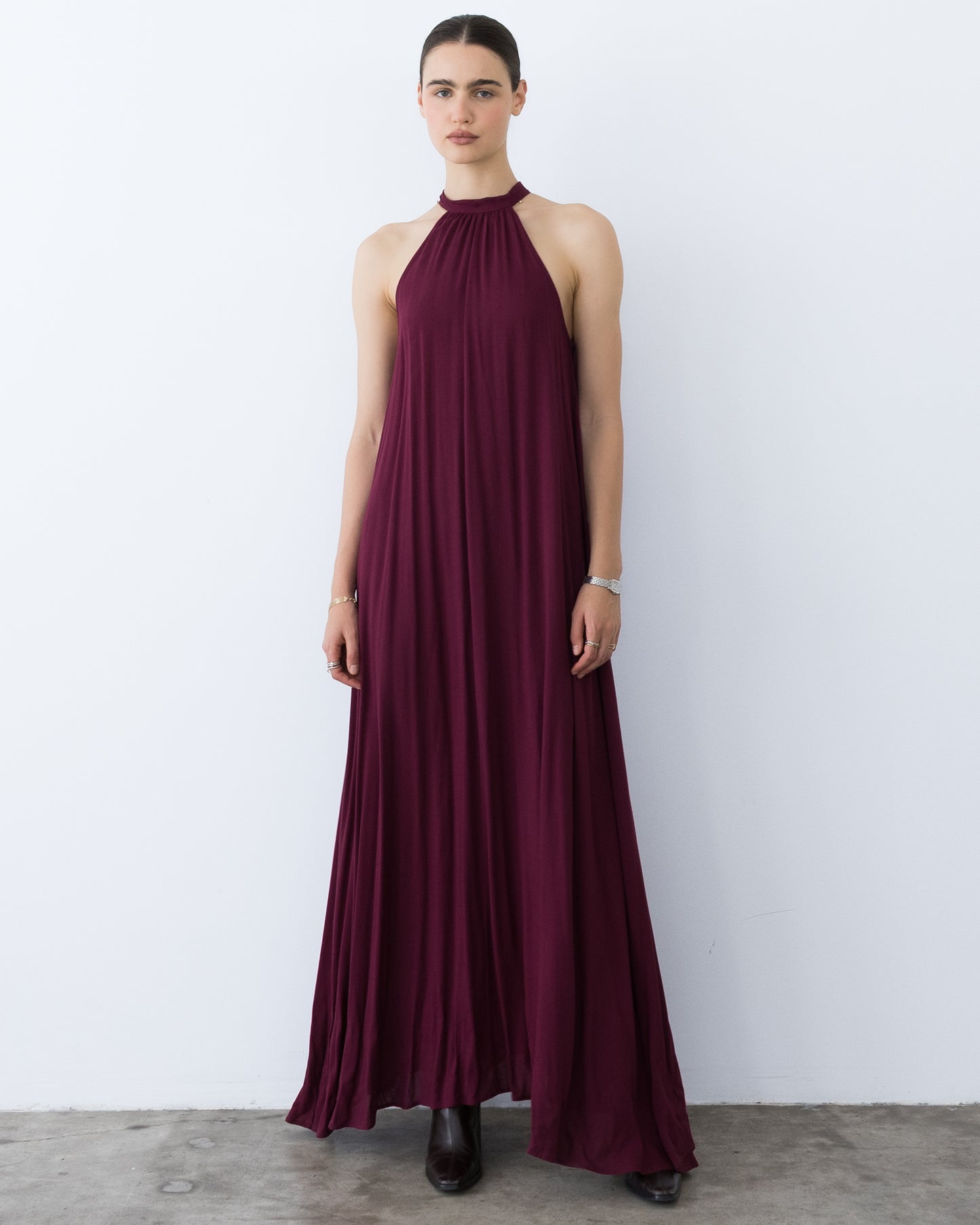 Wine Linen Blend Z Dress