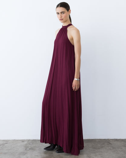 Wine Linen Blend Z Dress