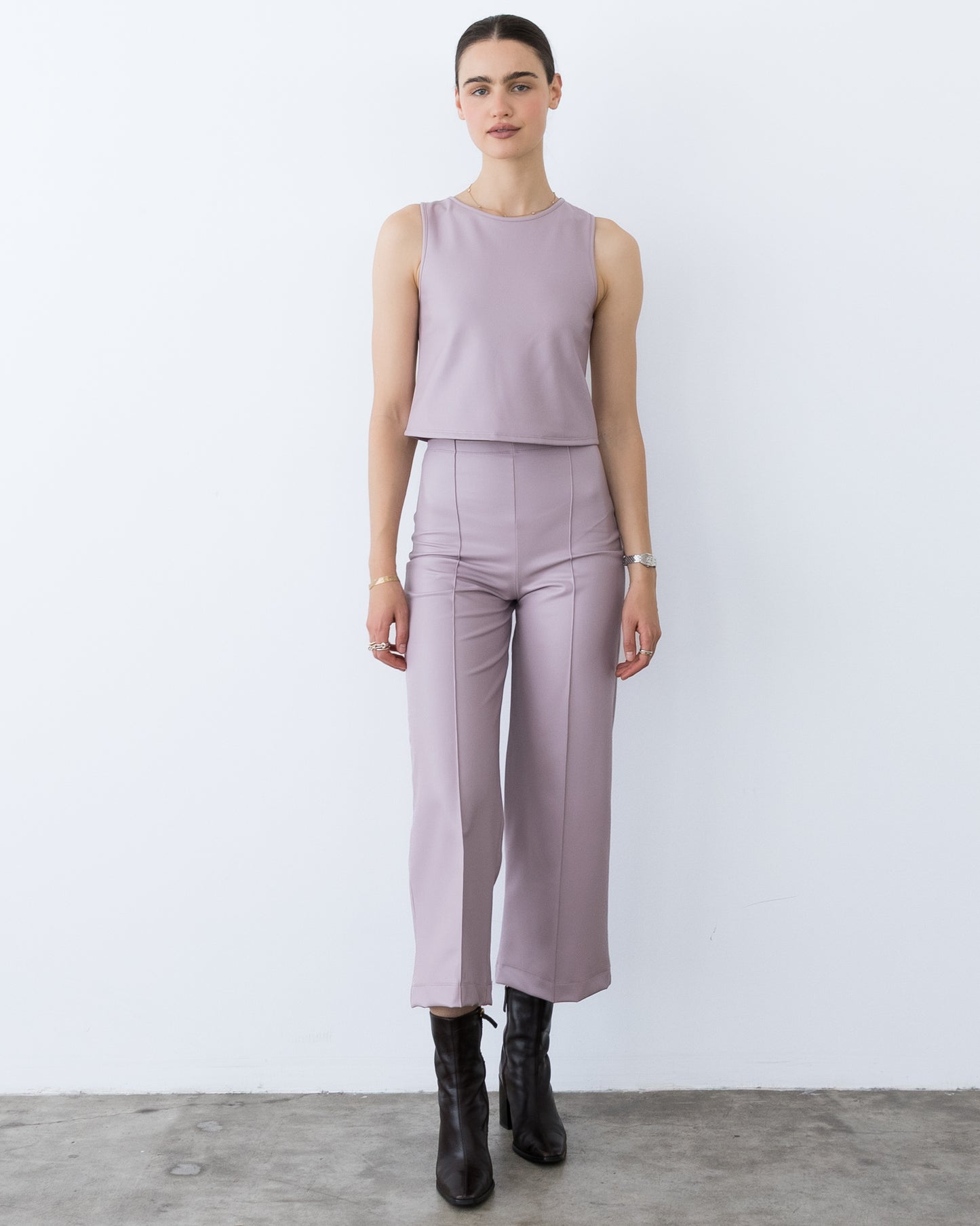 Lilac Vegan Leather Cropped Straight Leg Pant