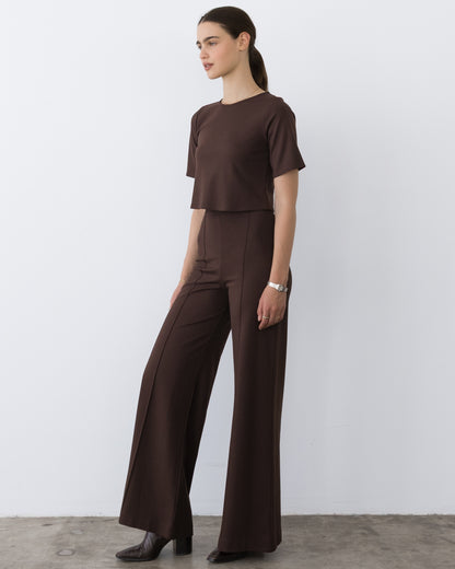 Chocolate Ponte Knit Short Sleeve Top