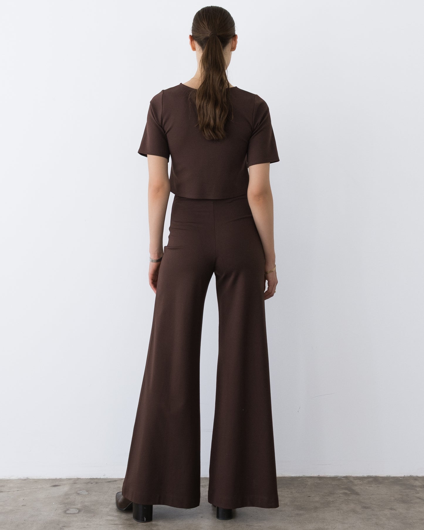 Chocolate Ponte Knit Long Wide Leg Pant
