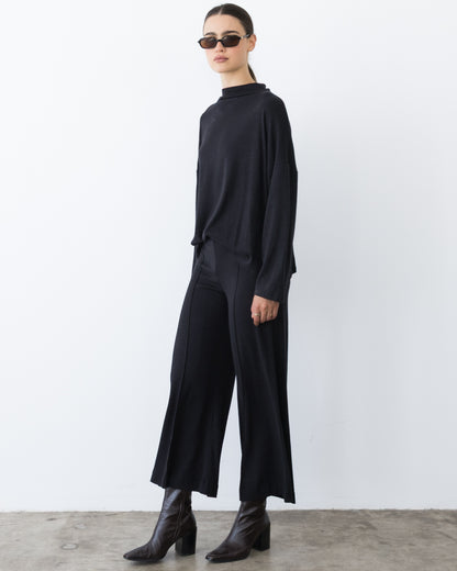 Black Sweater Knit Funnel Neck Top