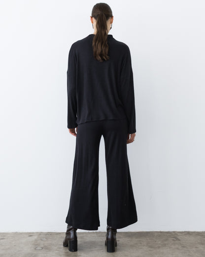 Black Sweater Knit Cropped Wide Leg Pant