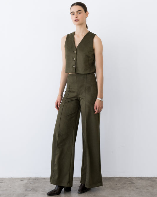 Olive Stretch Suede Vest