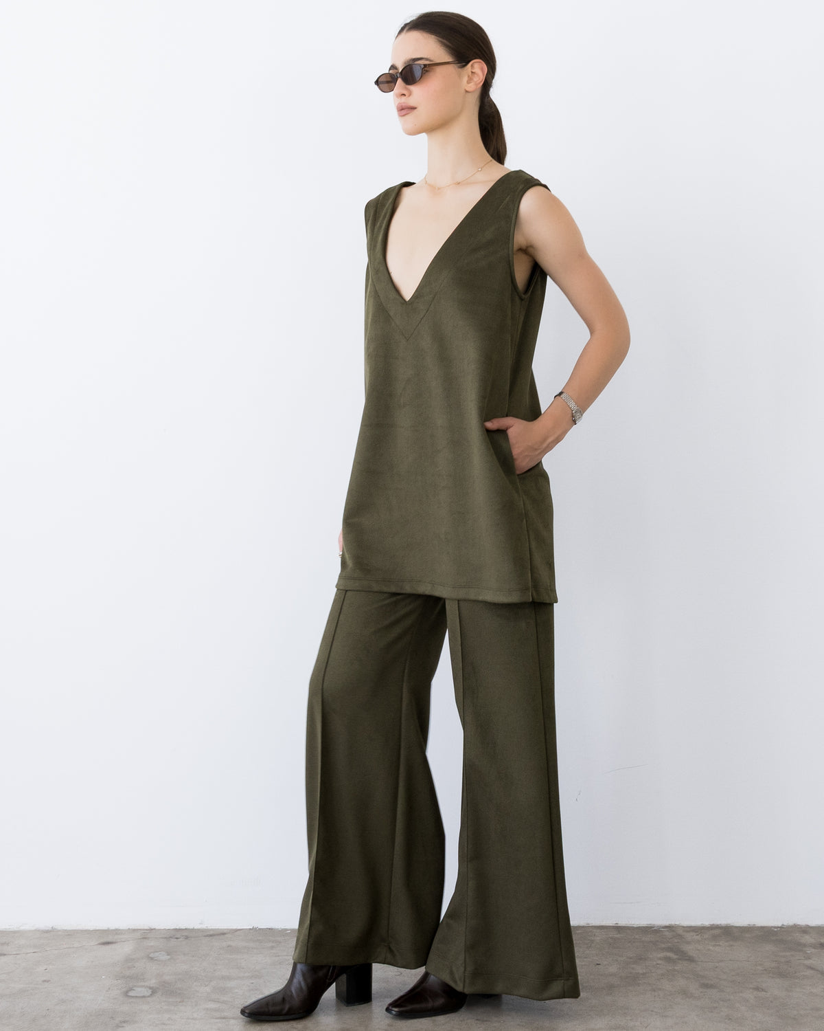 Olive Stretch Suede Party Dress