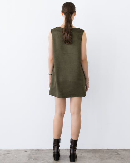 Olive Stretch Suede Party Dress
