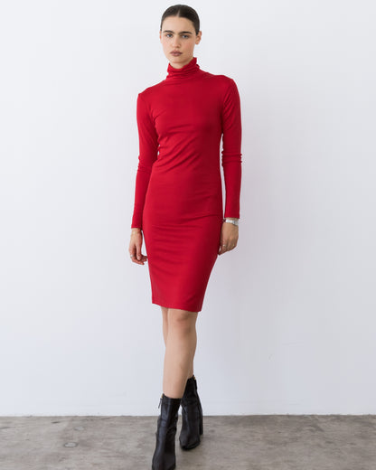 Red Midi Turtleneck Dress