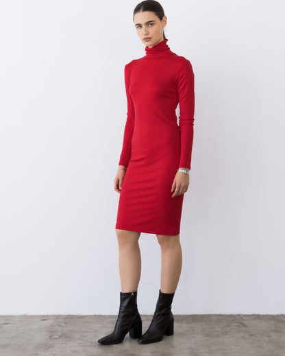 Red Midi Turtleneck Dress