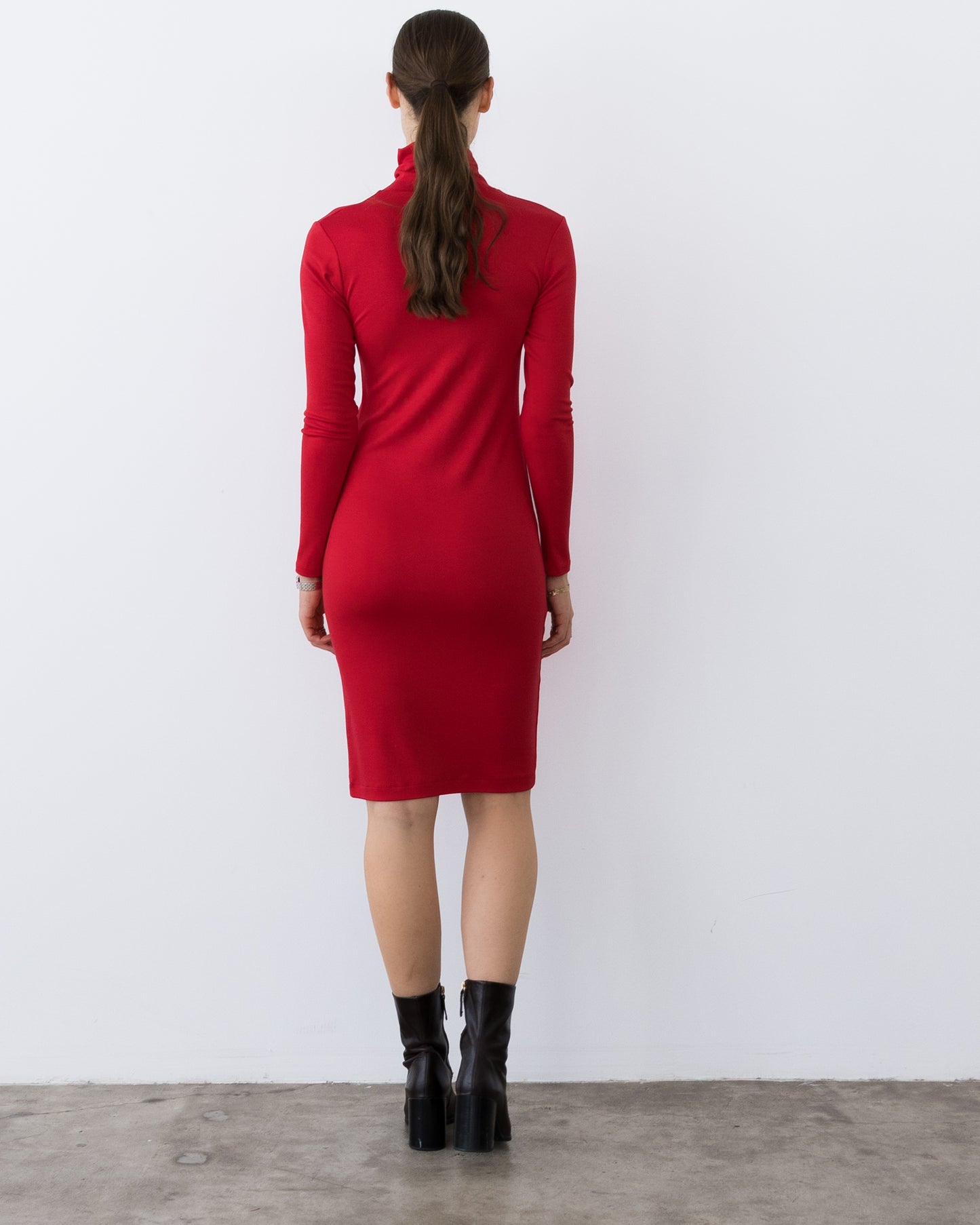 Red Midi Turtleneck Dress