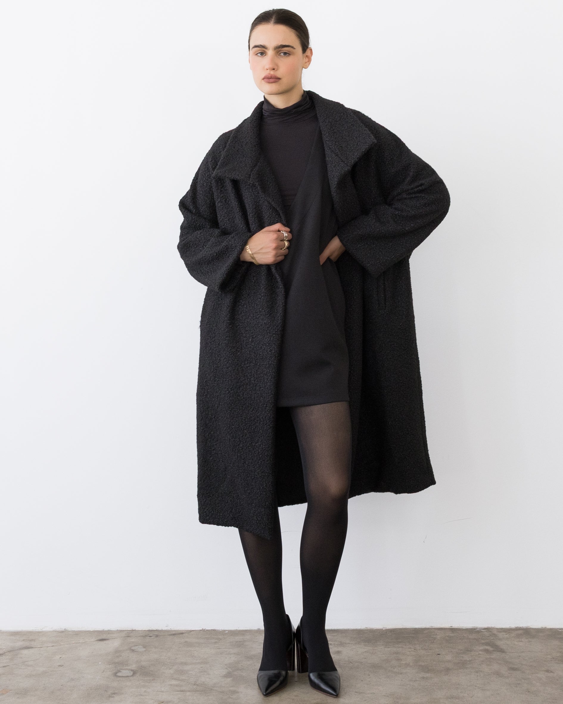 Black Boucle Overcoat