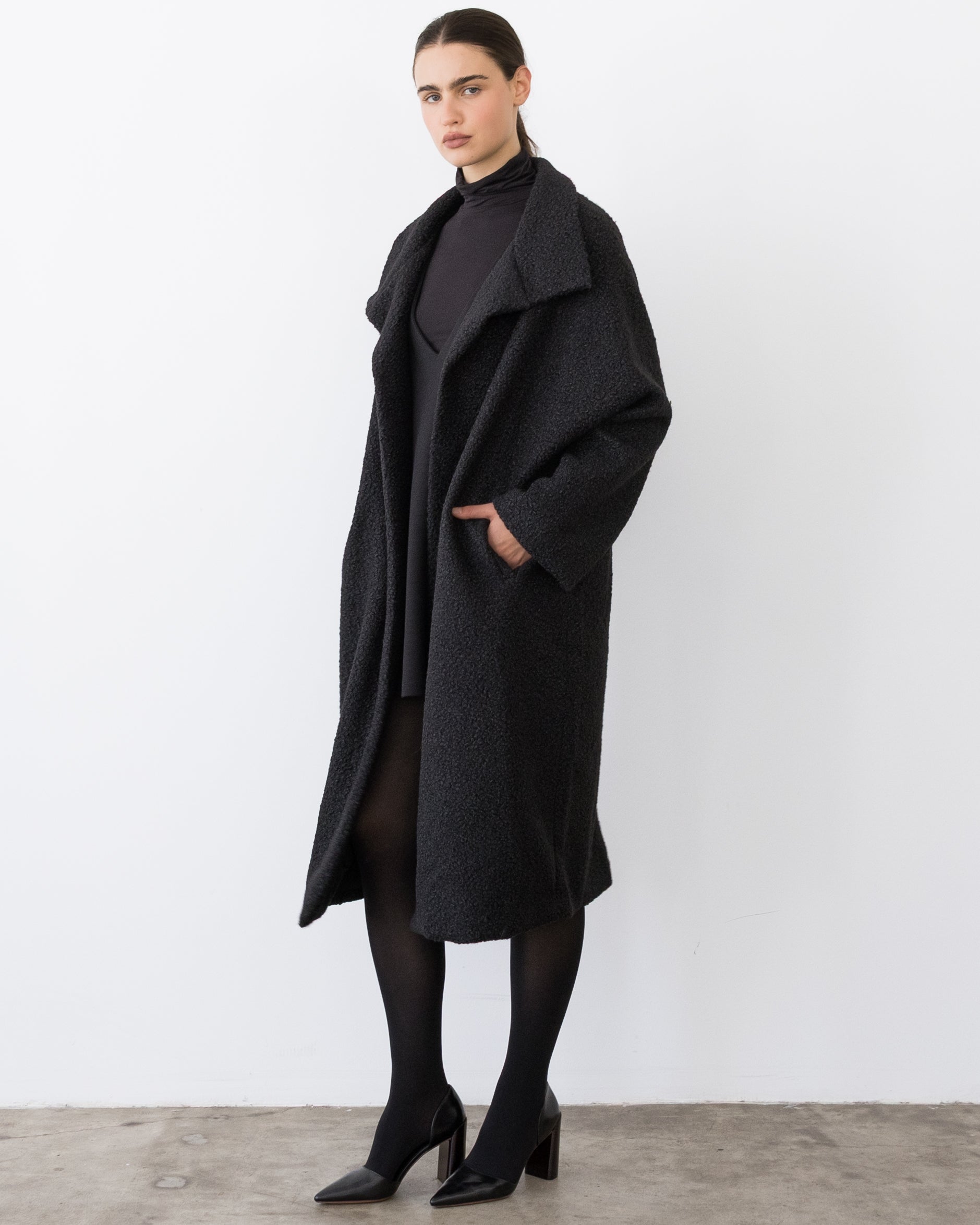 Black Boucle Overcoat