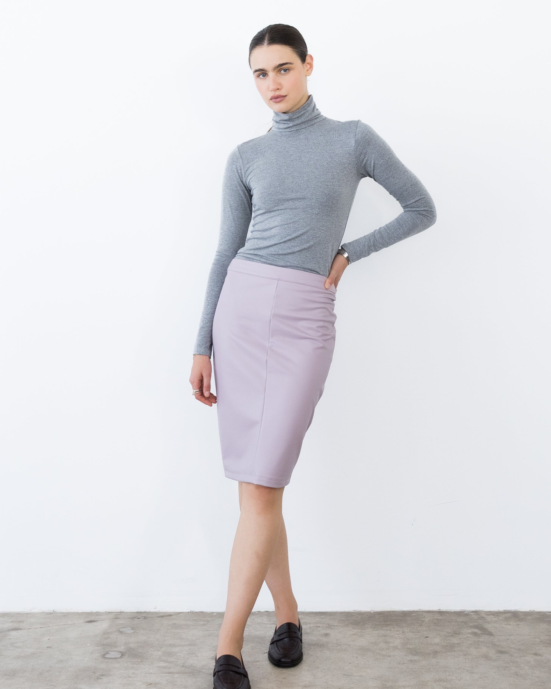 Lilac Vegan Leather Pencil Skirt