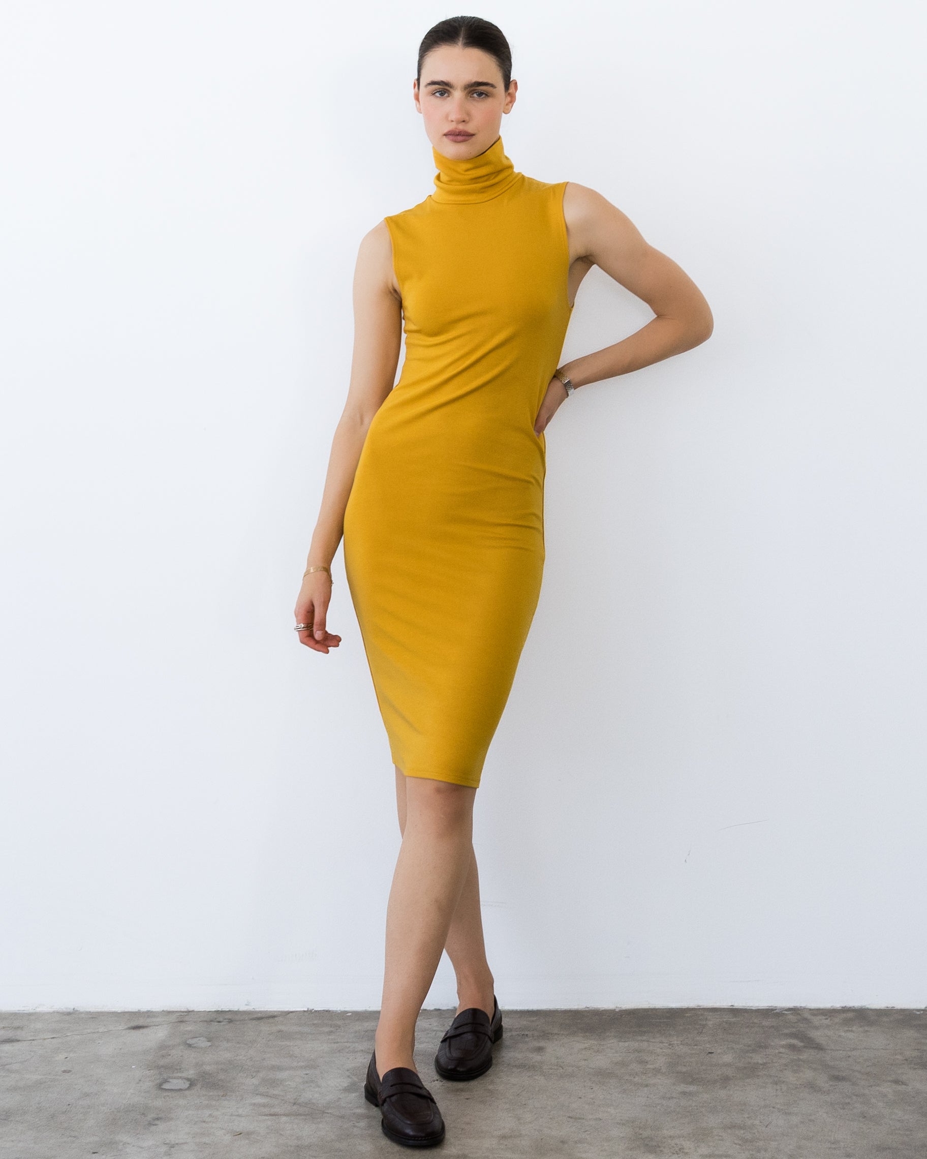 Saffron Jersey Tank Midi Turtleneck Dress
