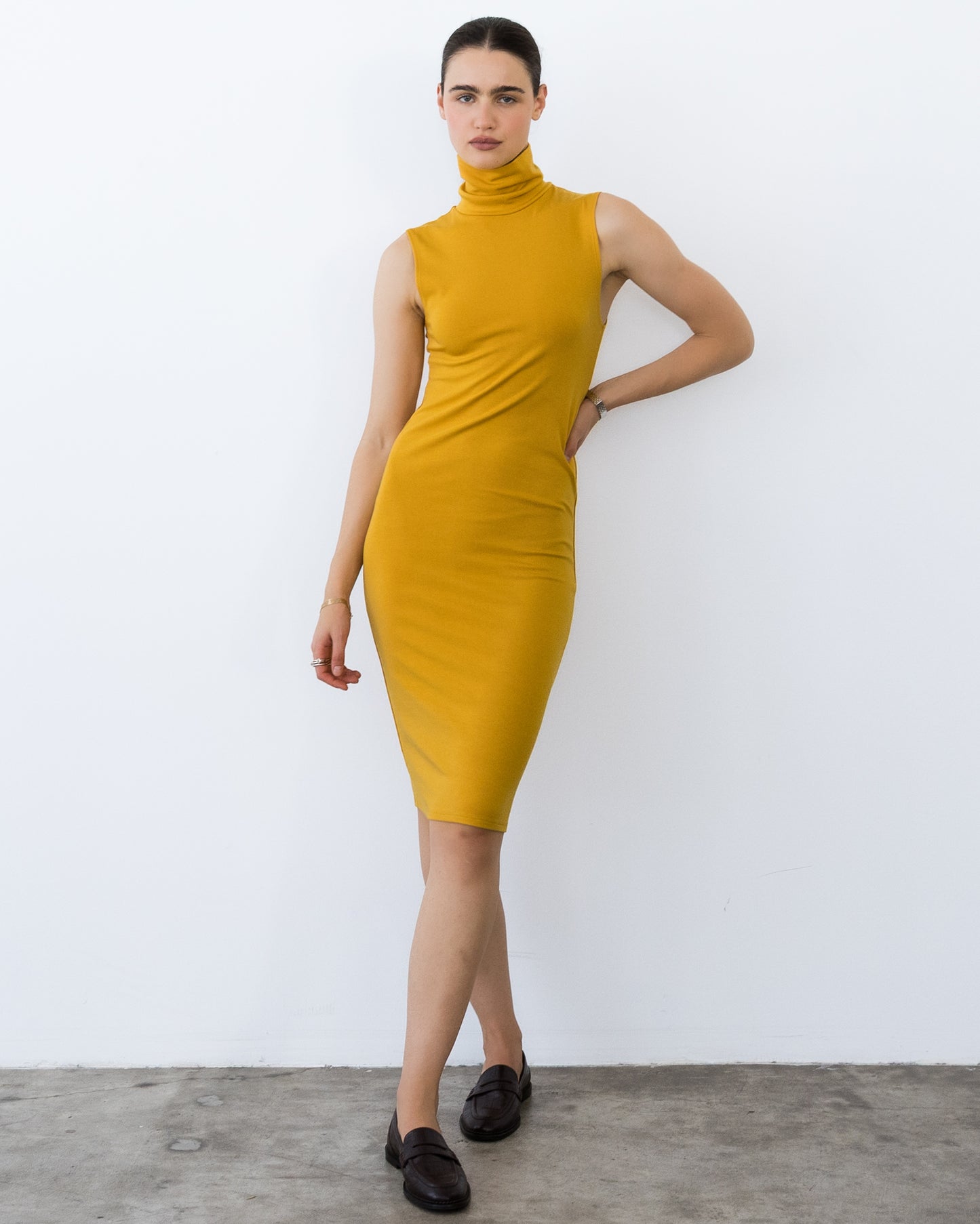 Saffron Jersey Tank Midi Turtleneck Dress