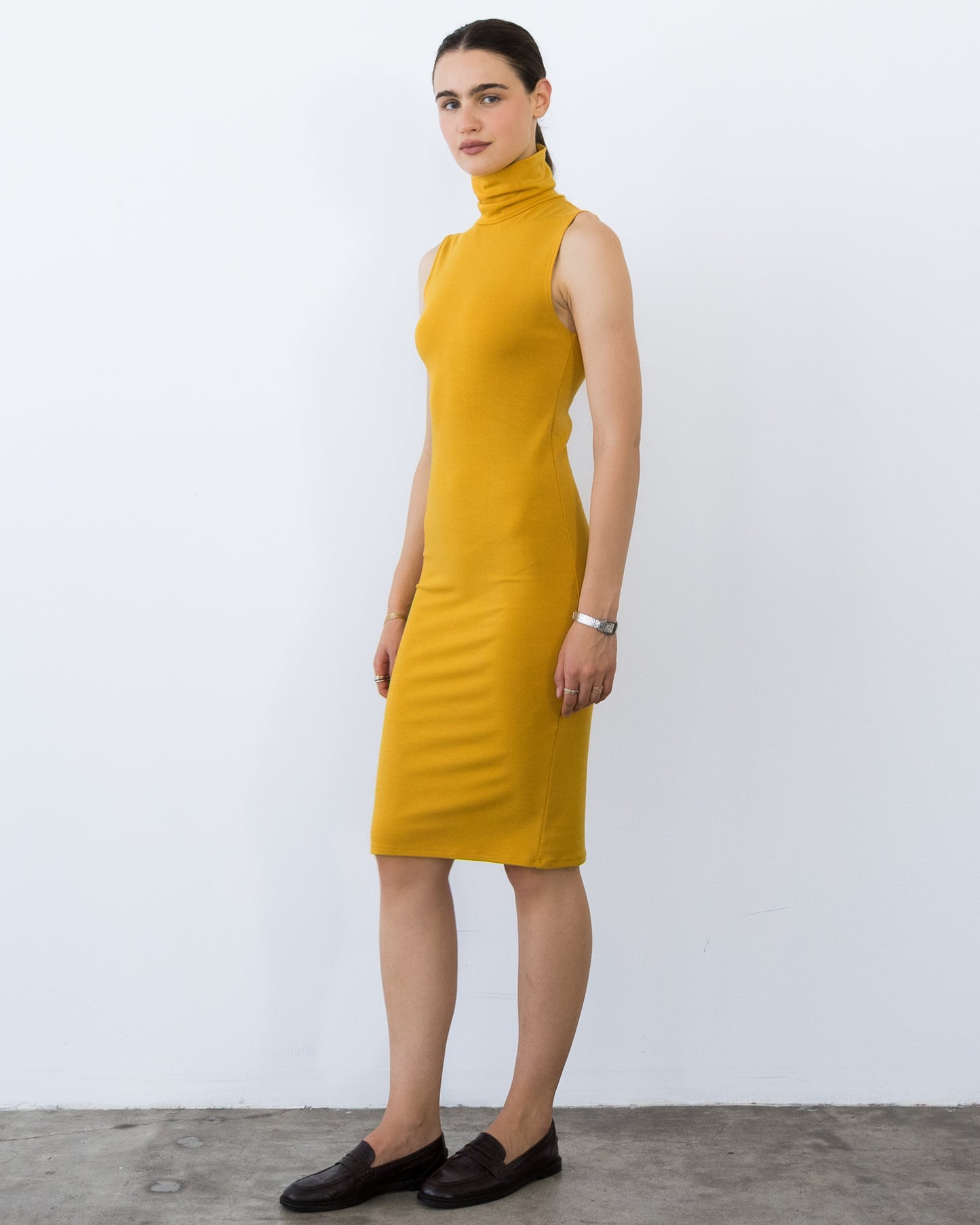 Saffron Jersey Tank Midi Turtleneck Dress