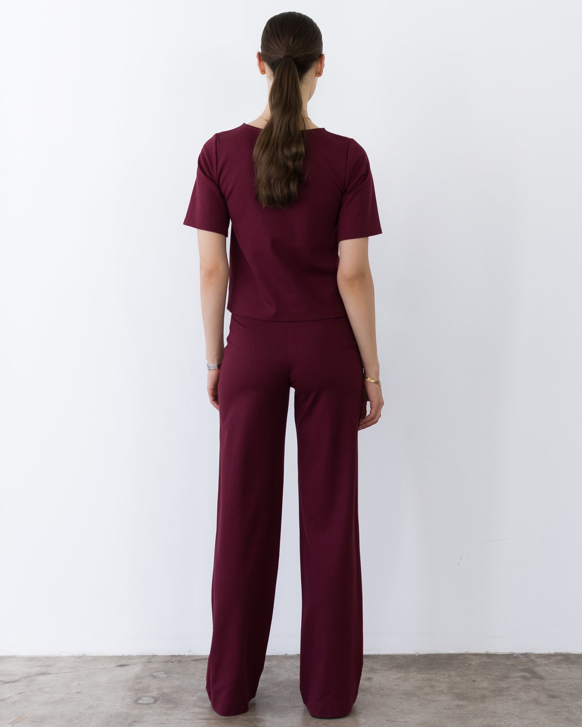 Wine Ponte Knit Long Straight Leg Pant