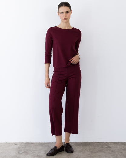 Wine Ponte Knit Cropped Straight Leg Pant