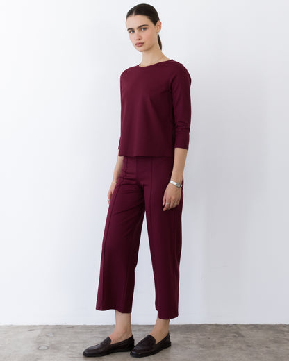Wine Ponte Knit Cropped Straight Leg Pant