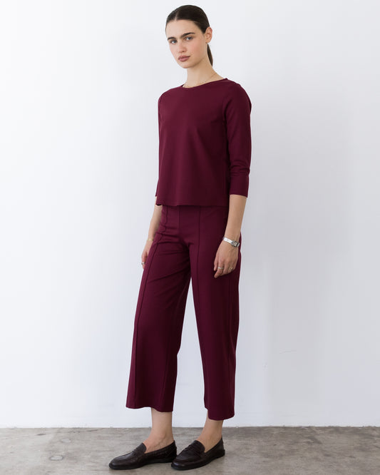 Wine Ponte Knit Cropped Straight Leg Pant
