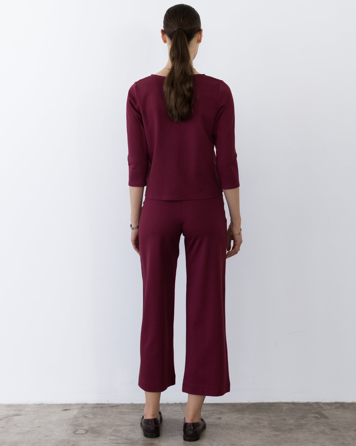 Wine Ponte Knit Cropped Straight Leg Pant