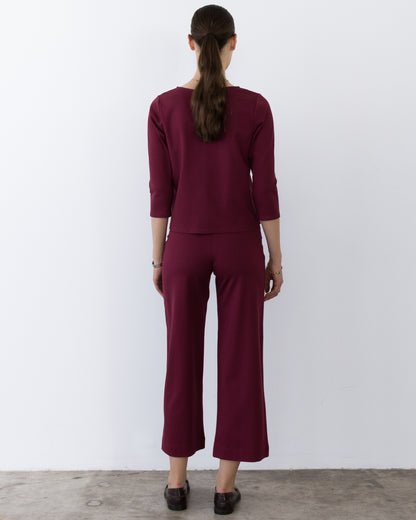 Wine Ponte Knit 3/4 Sleeve Top