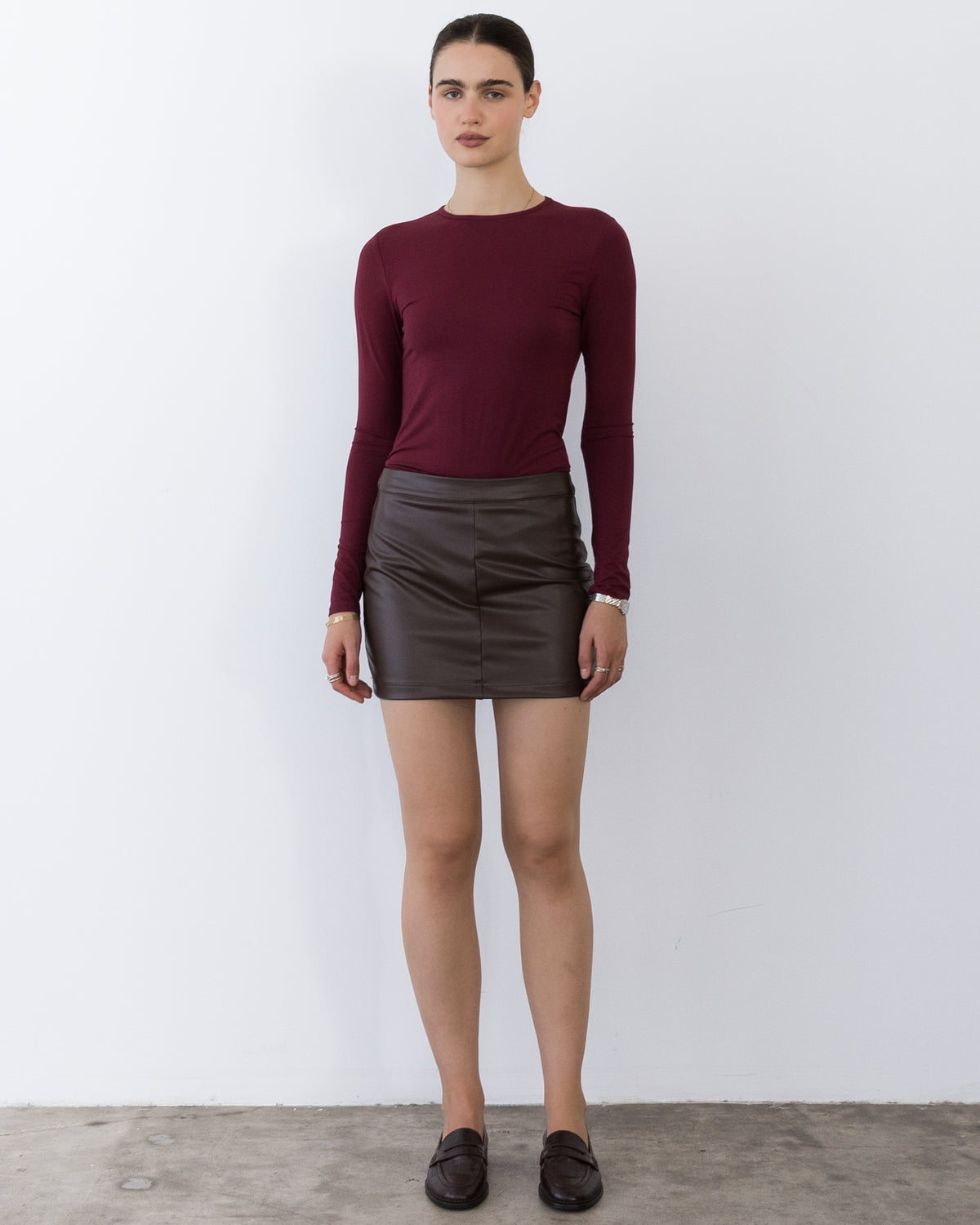 Coffee Vegan Leather Mini Skirt