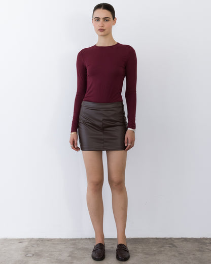 Coffee Vegan Leather Mini Skirt