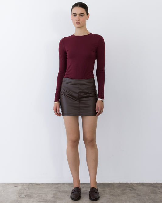 Coffee Vegan Leather Mini Skirt