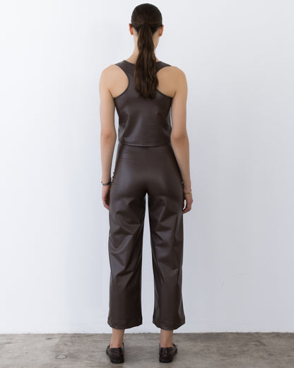 Coffee Vegan Leather Cropped Straight Leg Pant