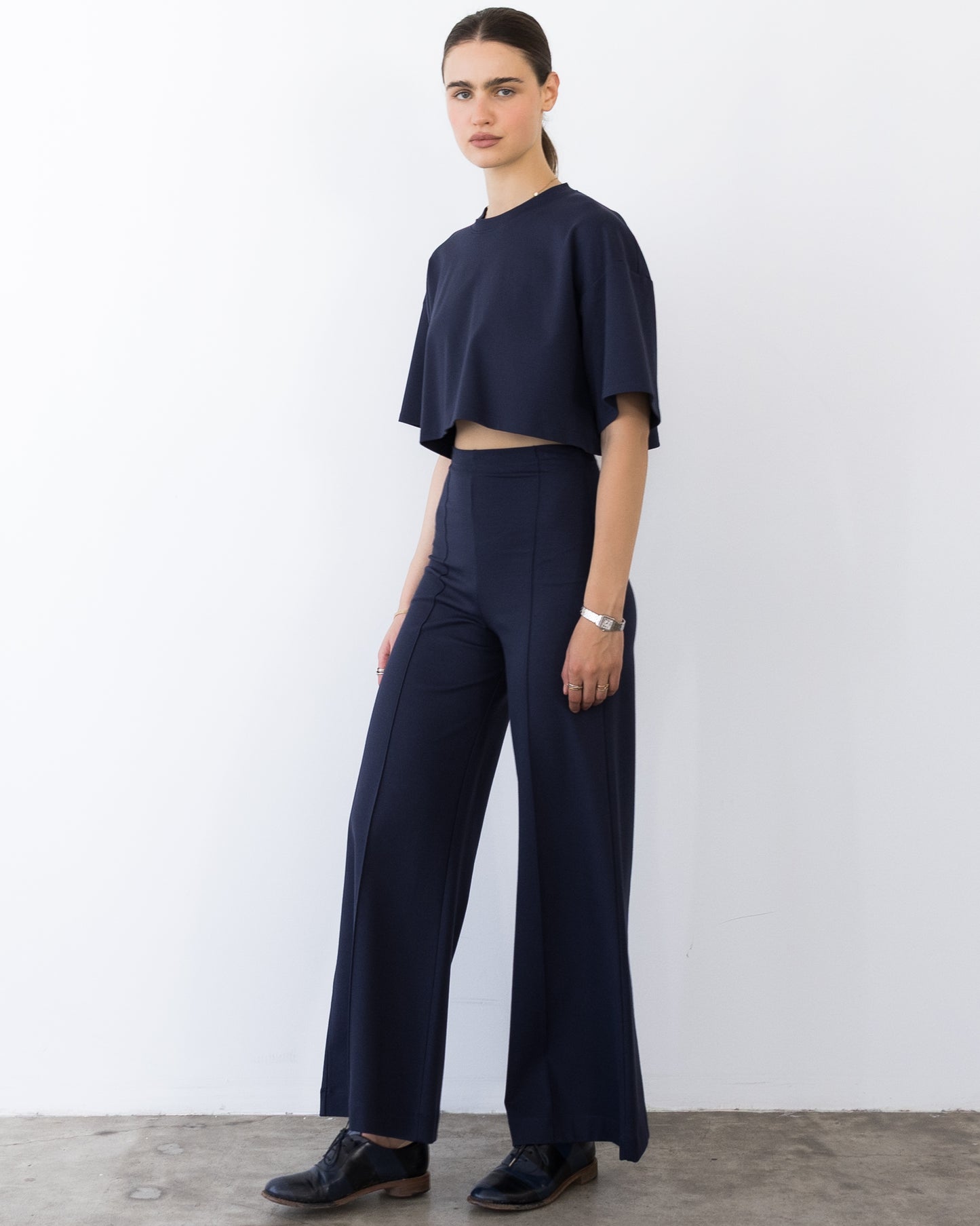 Navy Ponte Knit Crop Top