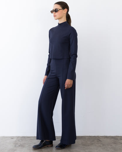 Navy Ponte Knit Mock Turtleneck