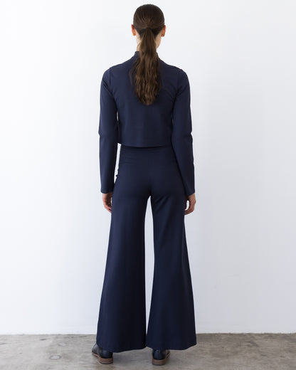 Navy Ponte Knit Mock Turtleneck