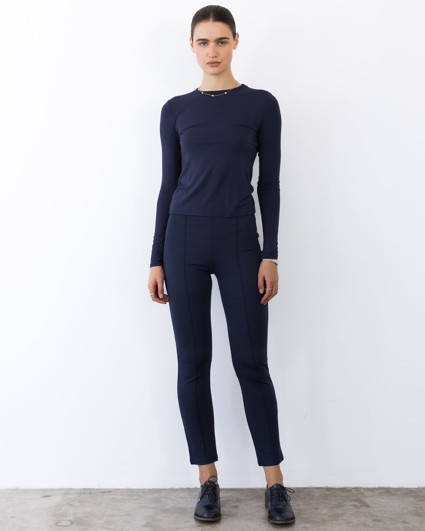 Navy Ponte Knit Slim Leg Pant