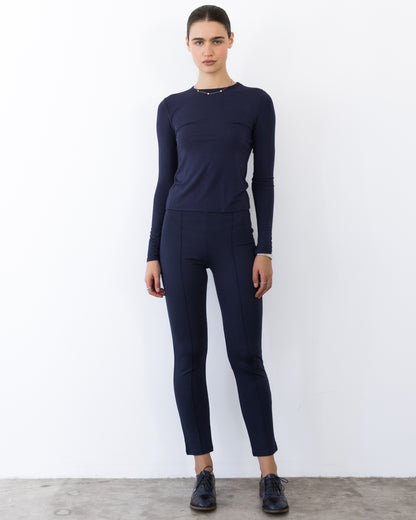 Navy Ponte Knit Slim Leg Pant