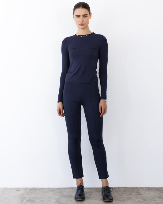 Navy Ponte Knit Slim Leg Pant