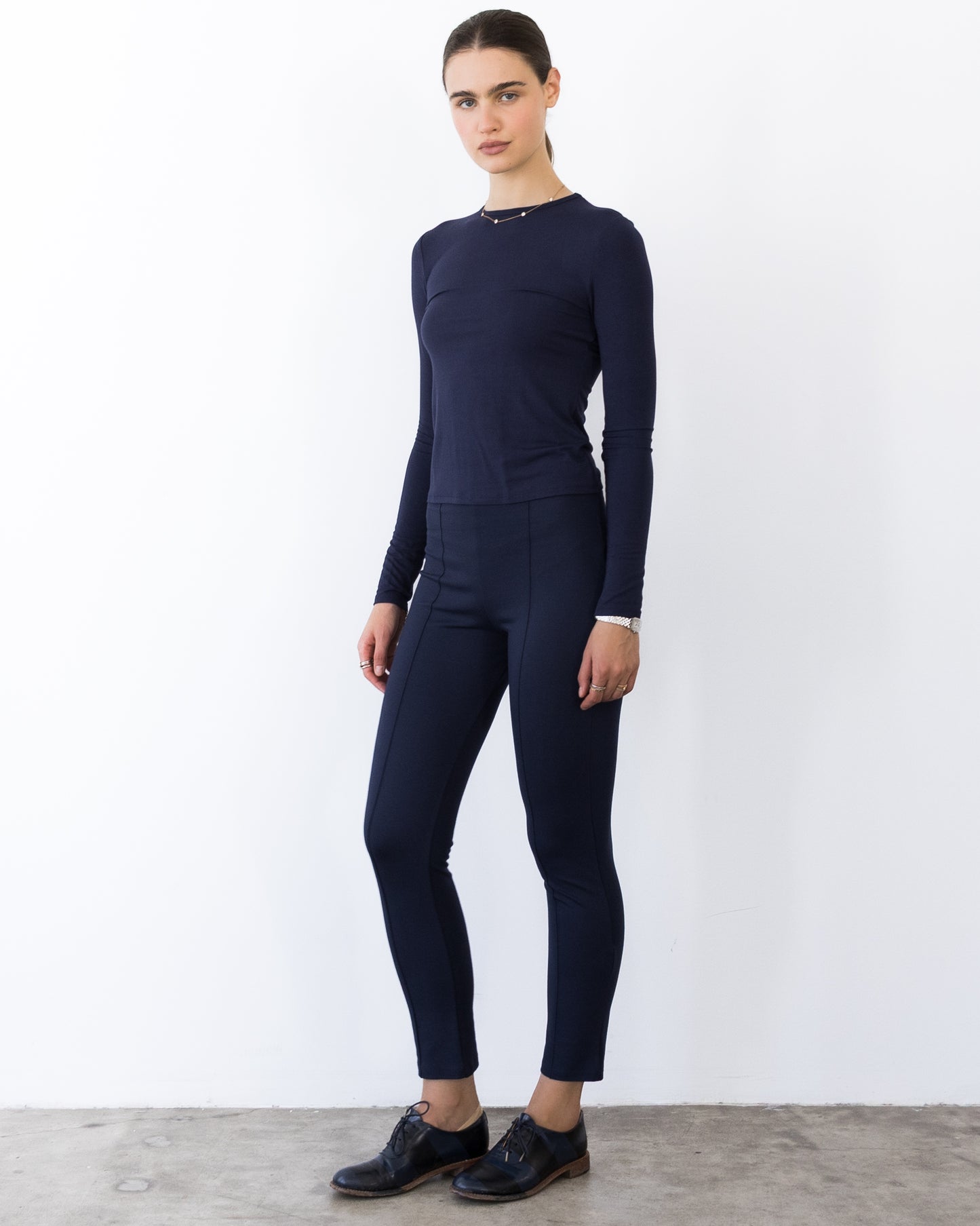 Navy Ponte Knit Slim Leg Pant