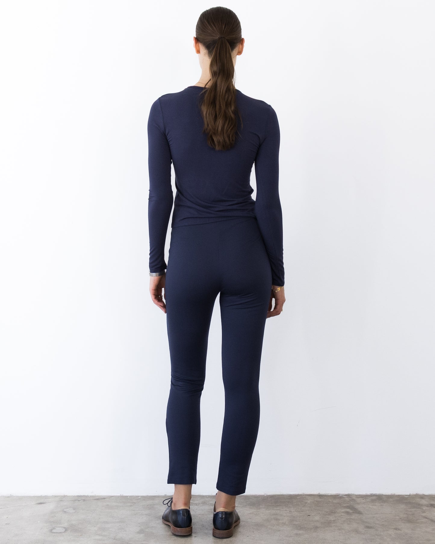 Navy Ponte Knit Slim Leg Pant