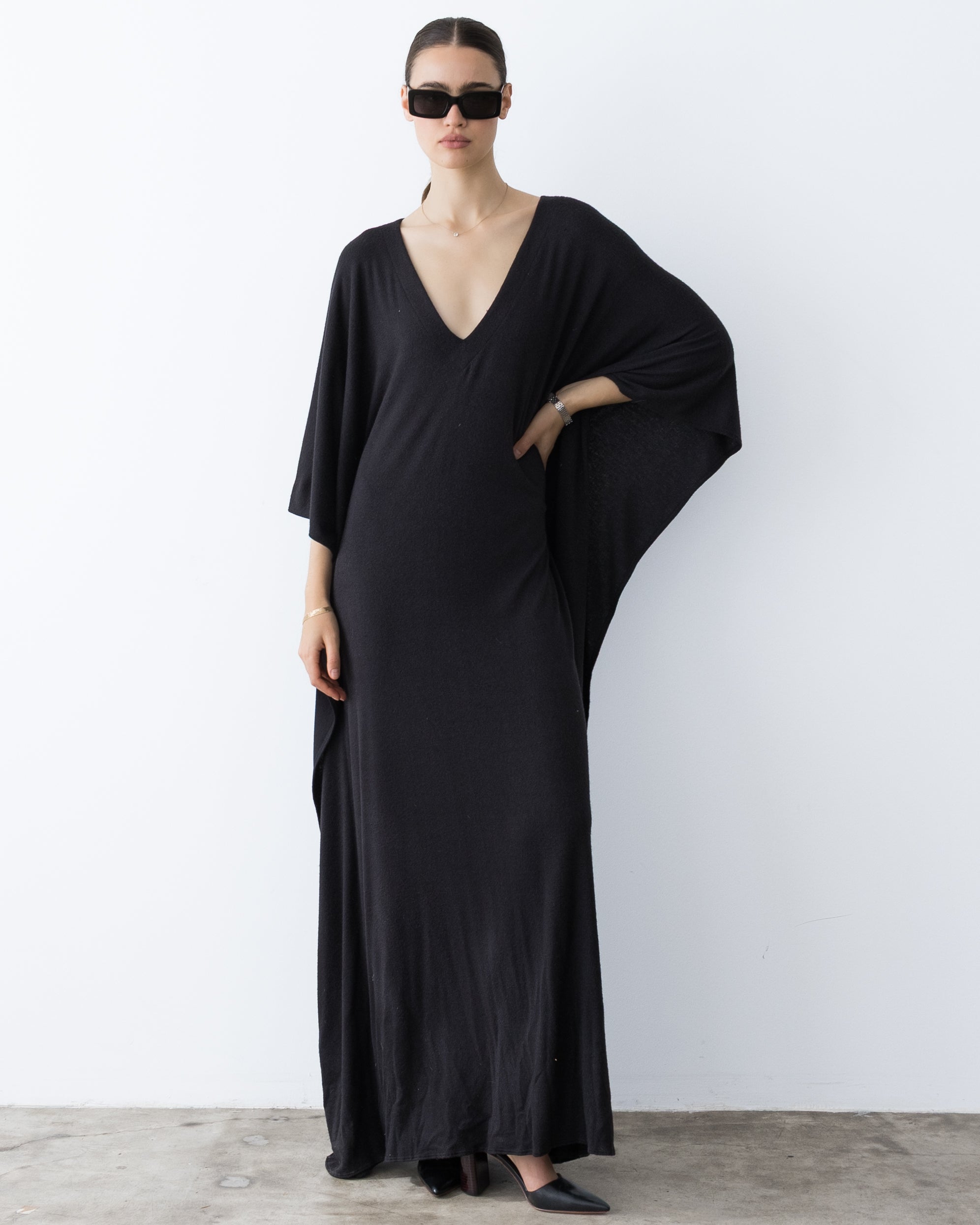 Black Sweater Knit Long Caftan