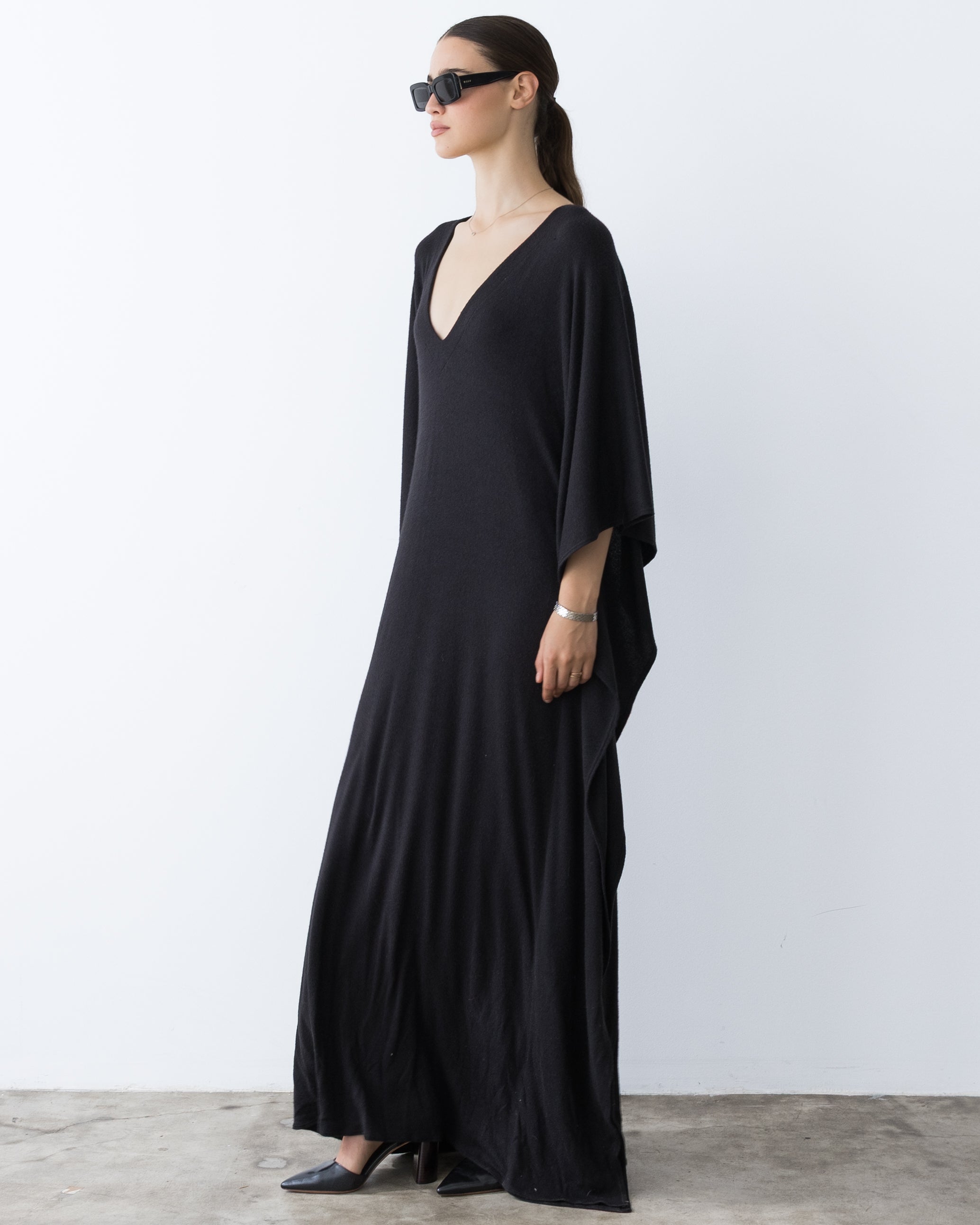 Black Sweater Knit Long Caftan