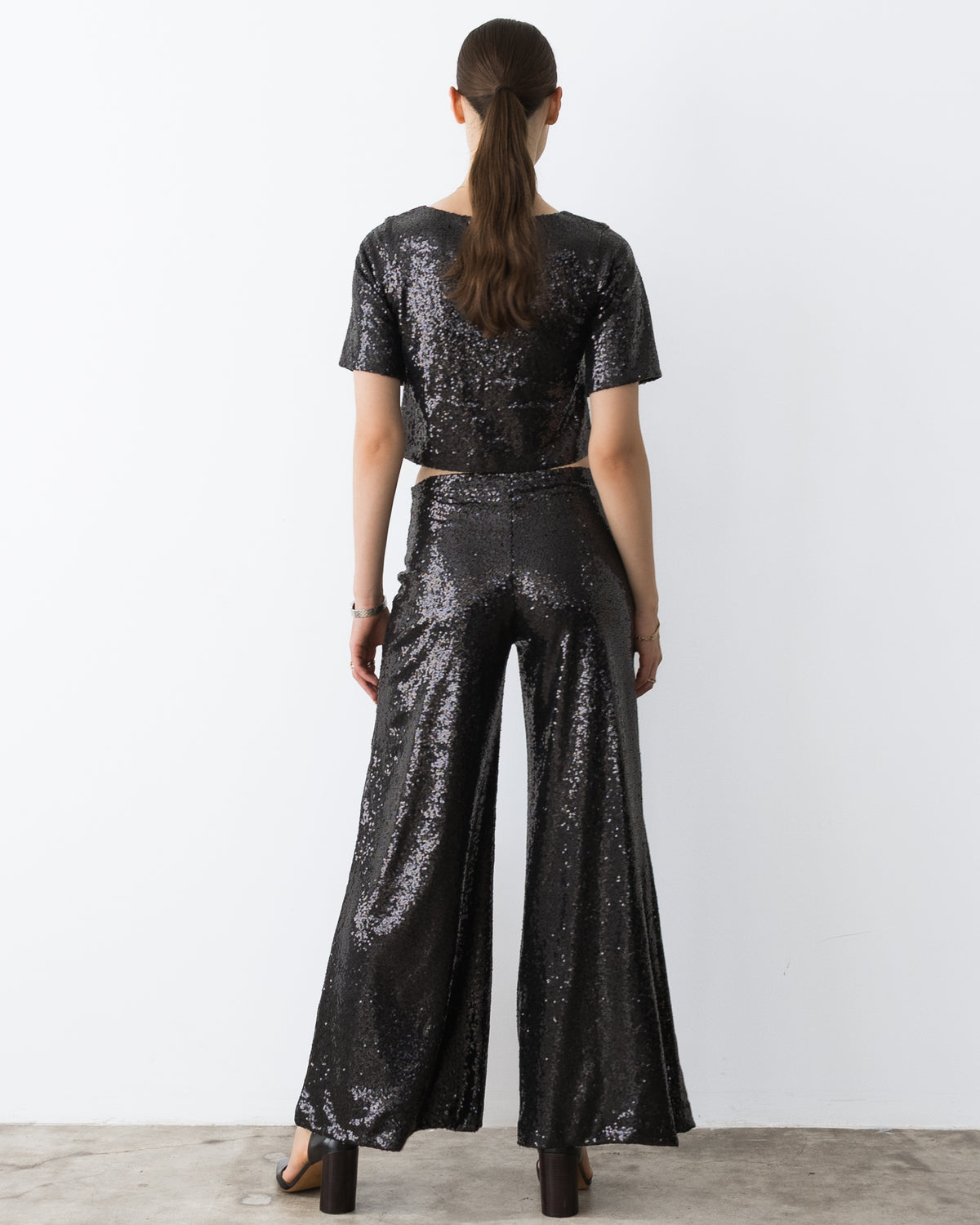 Black Sequin Wide Leg Pant