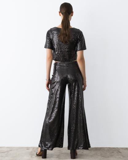 Black Sequin Wide Leg Pant