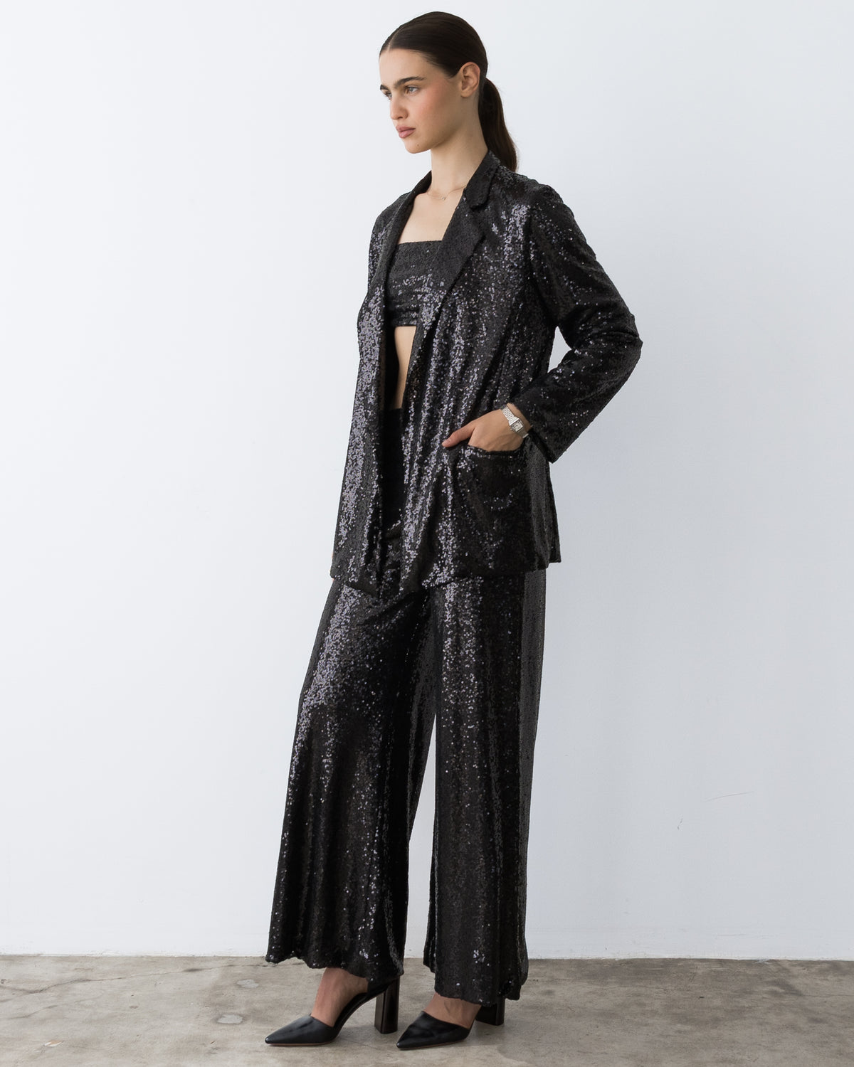 Black Sequin Oversized Blazer