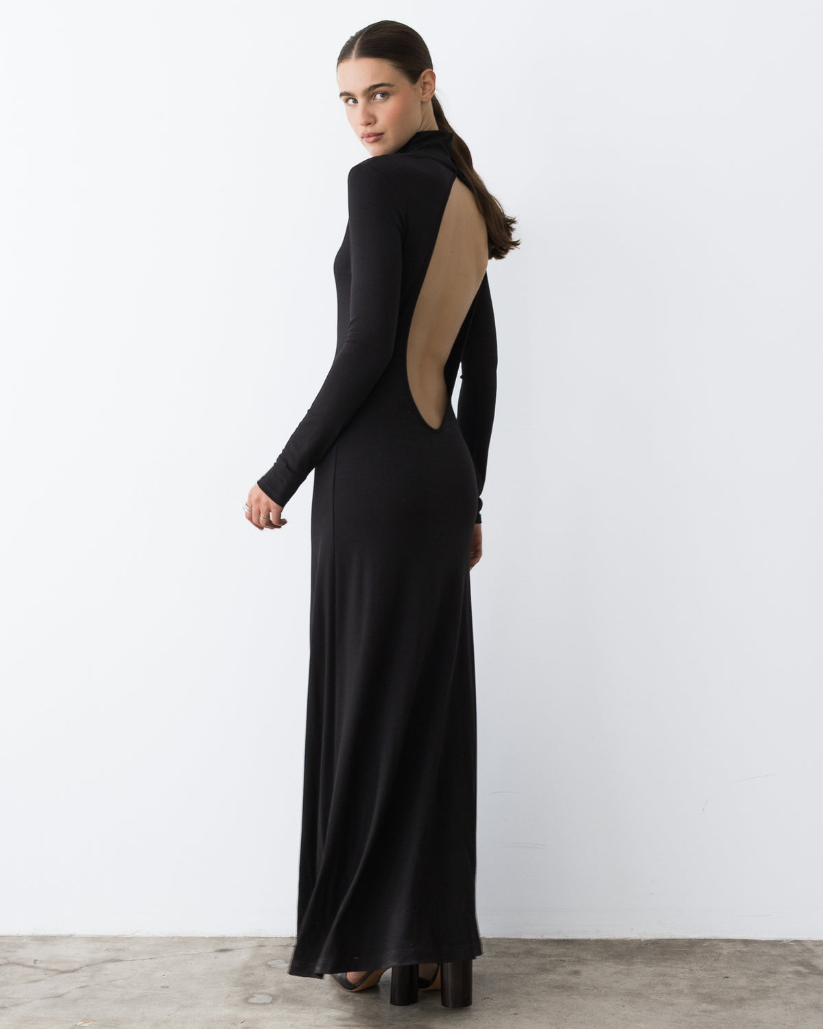 Black Backless Turtleneck Dress
