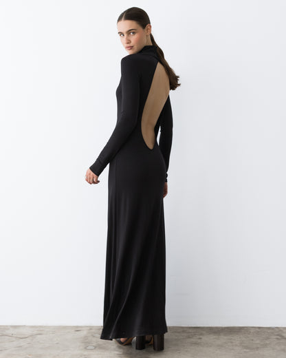 Black Backless Turtleneck Dress