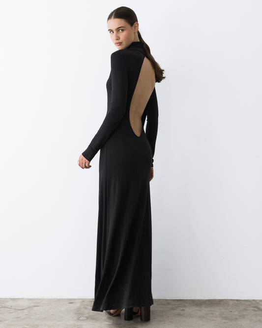 Black Backless Turtleneck Dress