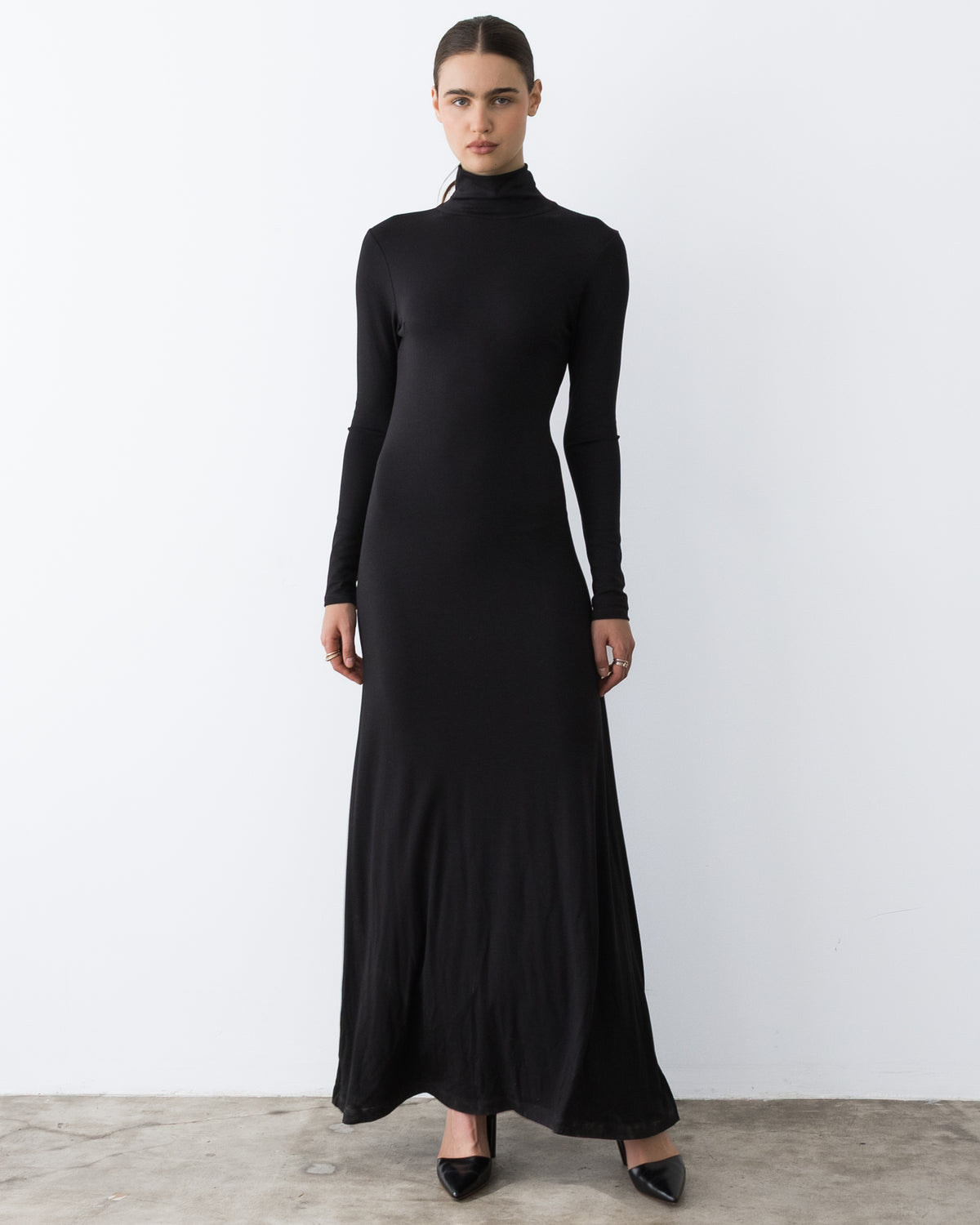 Black Backless Turtleneck Dress