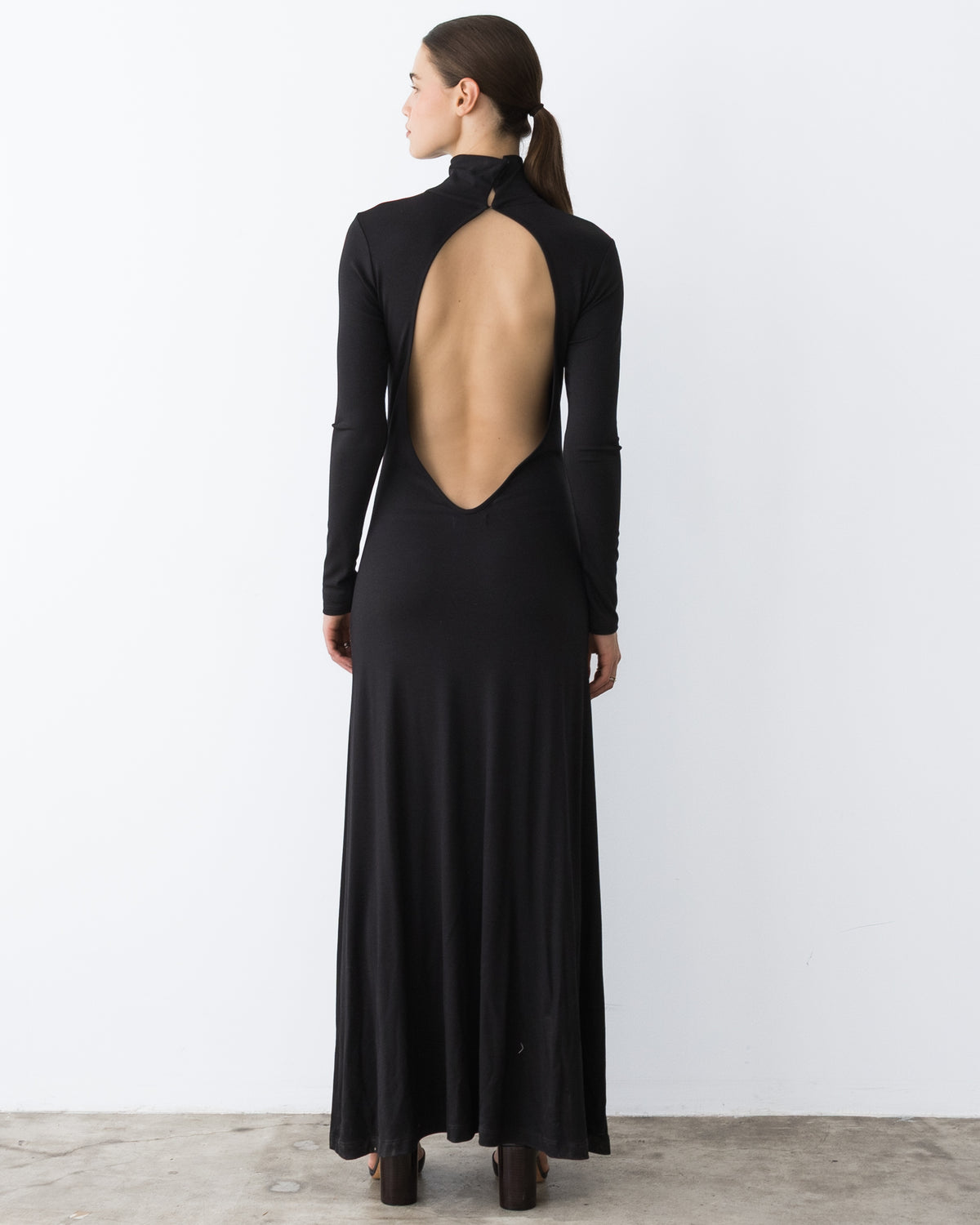 Black Backless Turtleneck Dress