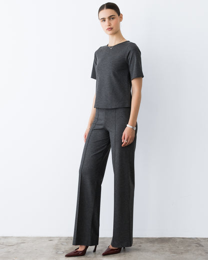 Charcoal Ponte Knit Long Straight Leg Pant