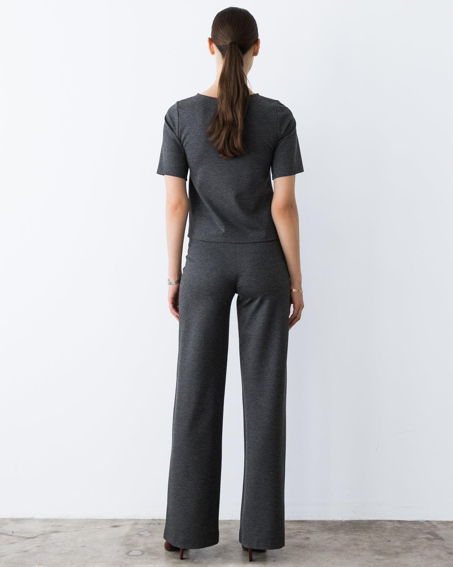 Charcoal Ponte Knit Long Straight Leg Pant