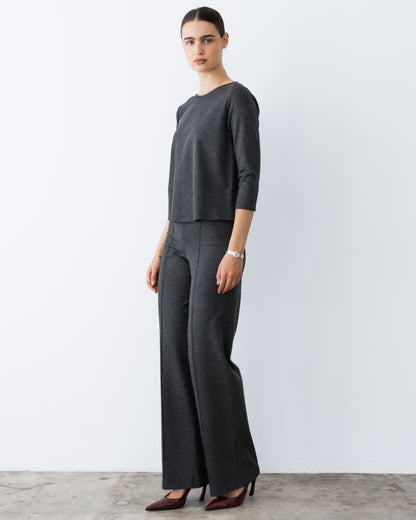 Charcoal Ponte Knit 3/4 Sleeve Top